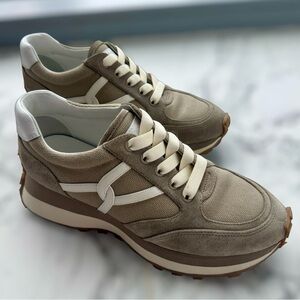 Veronica Beard Valentina Sneakers Cobblestone Leather Suede Size 8.5